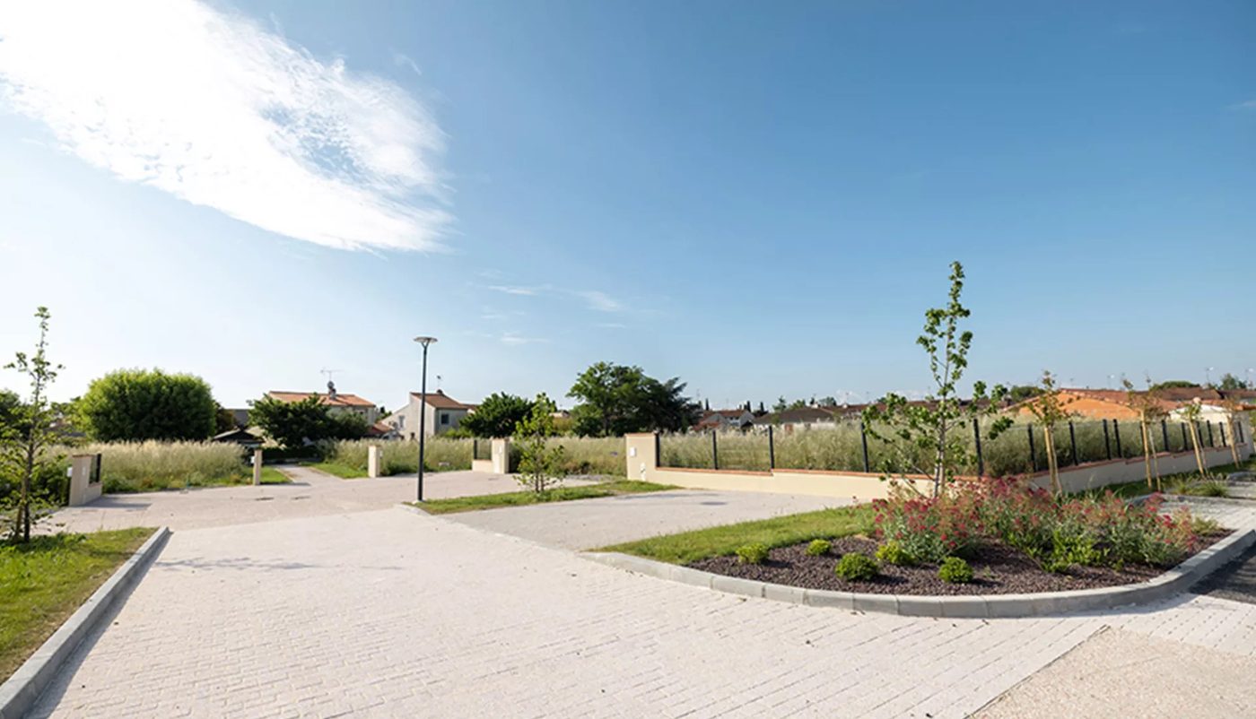 Completed streets and planting at the Baziege subdivision